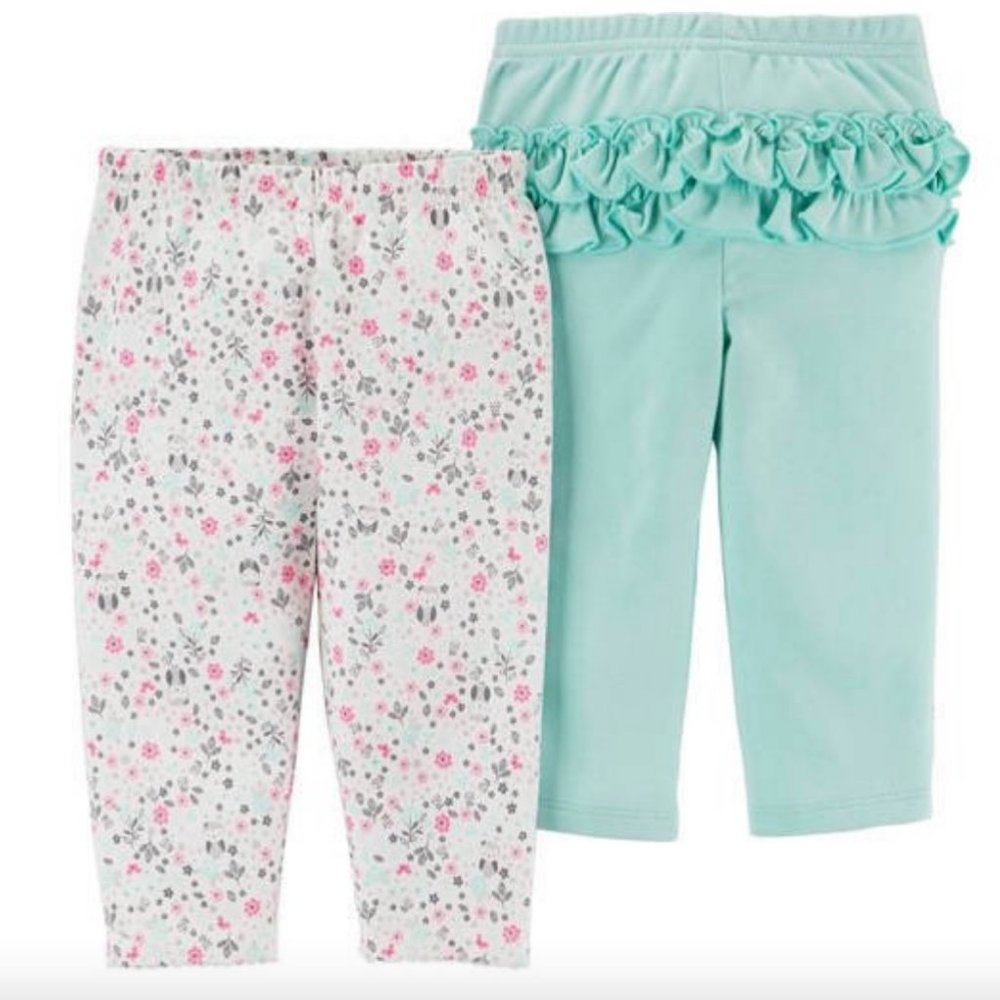 Child of Mine by Carter's Newborn Baby Girl 2 Pack Pant in aqua and floral print